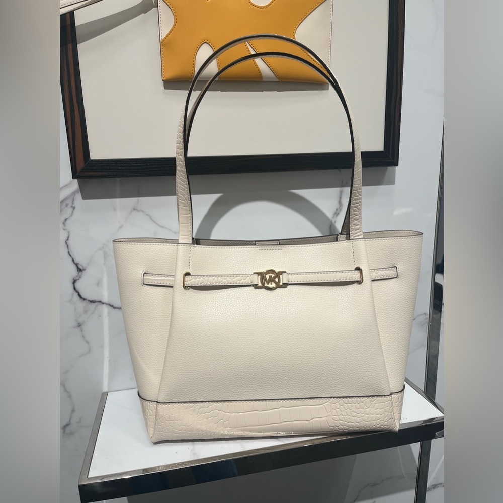 Michael Kors Large Light Cream Multi Reed Tote